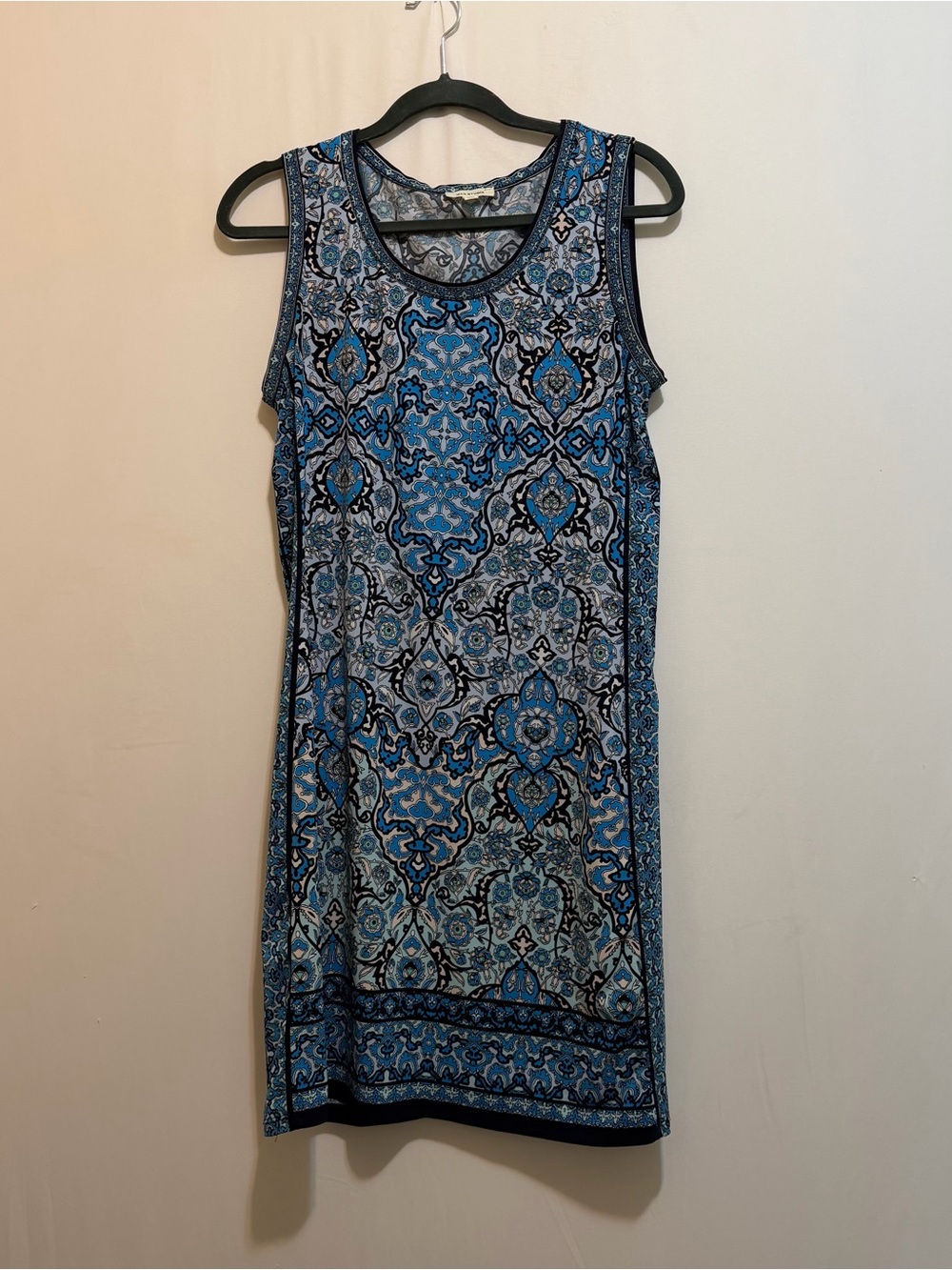 Max Studio Blue Printed Sleeveless Midi Dress